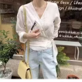 全新日式设计感交叉侧边系带收腰长袖衬衫也可做空调罩衫  $ 图片 4