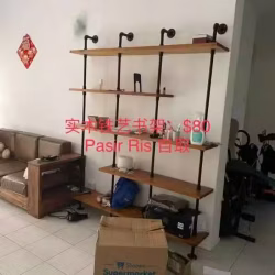 实木铁艺书架