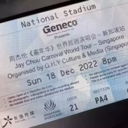 周杰伦12月18号新加坡站演唱会CAT1 PA4内场实体门票