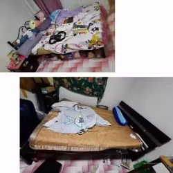 因搬家出售双人床2套，一套木头一套铁的，包床垫