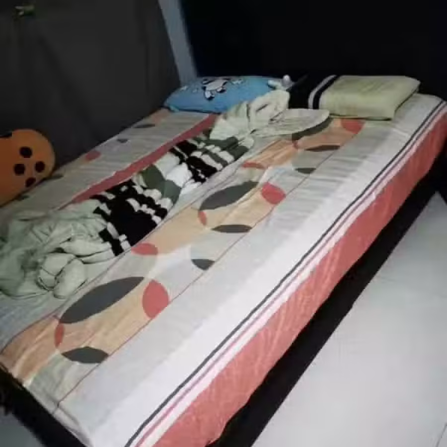 新加坡二手出售一张双人床架而已  80%新 材质：皮质 耐用 防水 颜色：黑色  图片 1