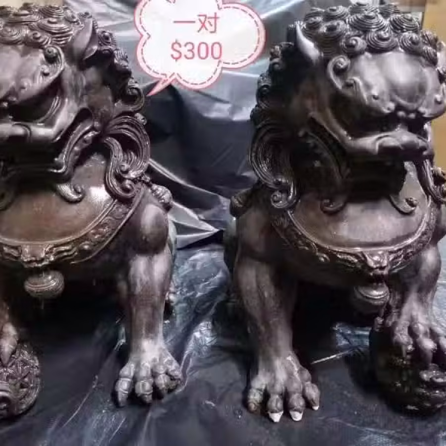 铜狮子一对，鱼竿。鱼线，人参 图片 2