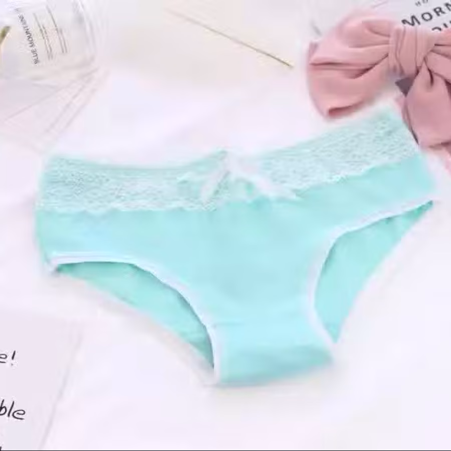 甜美糖果撞色蕾丝边搭配双蝴蝶纯棉档小低腰少女棉质内裤 图片 2
