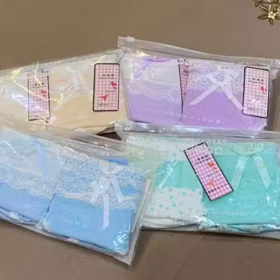 甜美糖果撞色蕾丝边搭配双蝴蝶纯棉档小低腰少女棉质内裤 图片 5