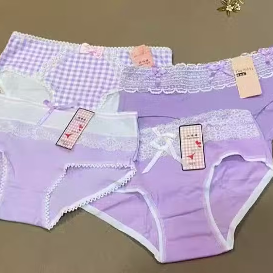 甜美糖果撞色蕾丝边搭配双蝴蝶纯棉档小低腰少女棉质内裤 图片 6