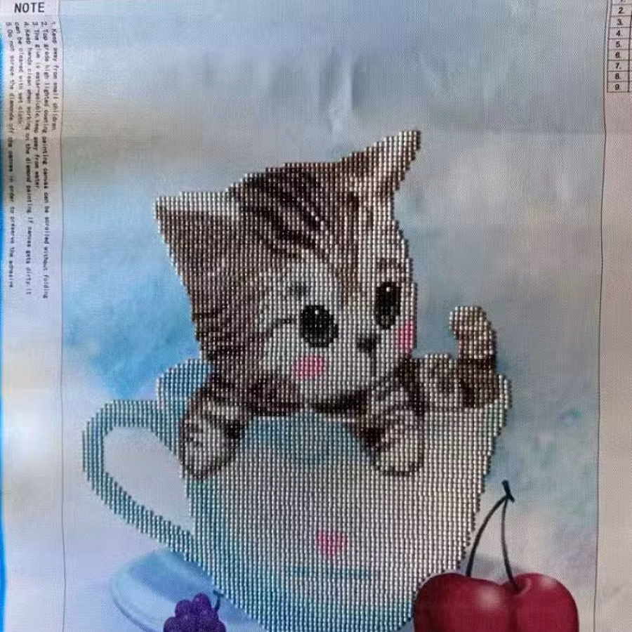手工DIY砖石画《茶杯猫》 图片 1