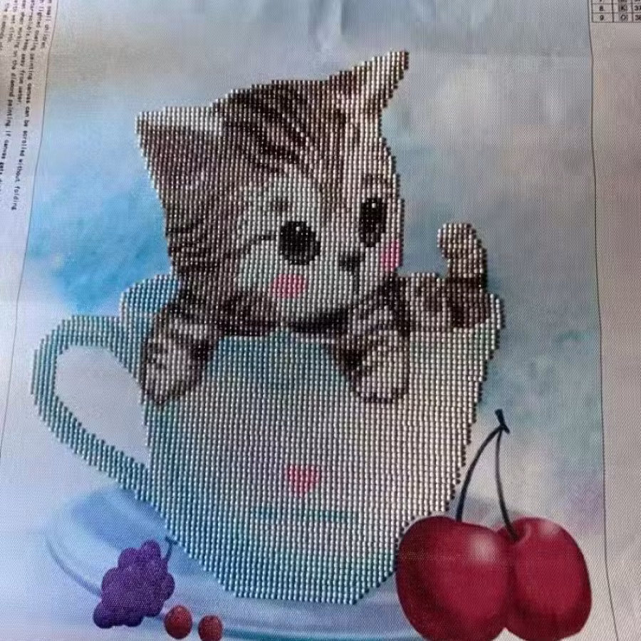 手工DIY砖石画《茶杯猫》 图片 2