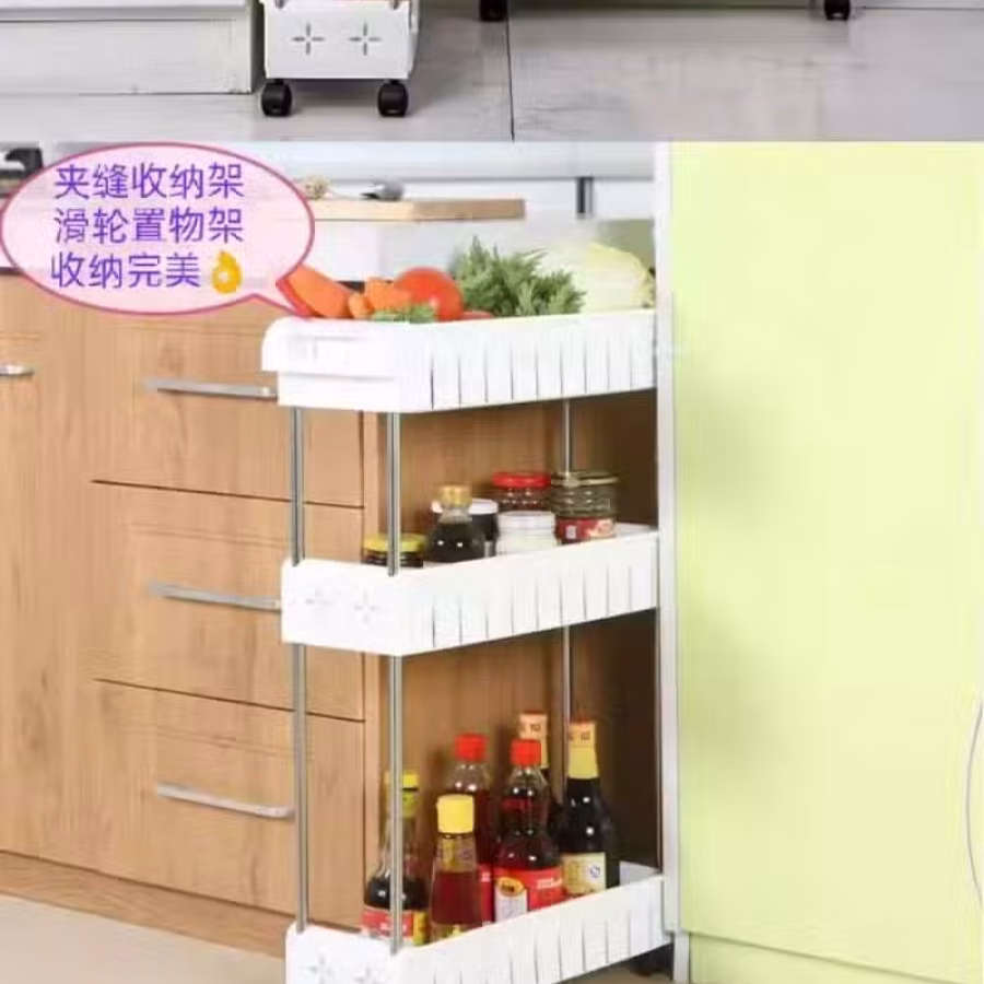 厨房夹缝收纳架置物架冰箱.卫生间.缝隙靠墙.桌面.浴室沥水收纳架超窄可移动 图片 10