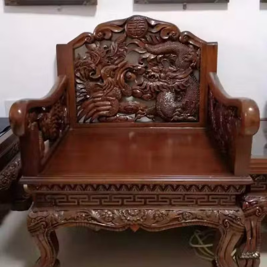 实木沙发，纯手工雕刻，＂龙凤呈祥＂沙发一套 图片 2