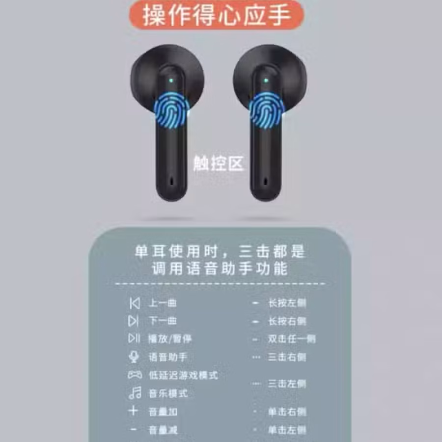 全新触摸调节蓝牙耳机 通话清晰 打游戏 听歌专用  图片 2