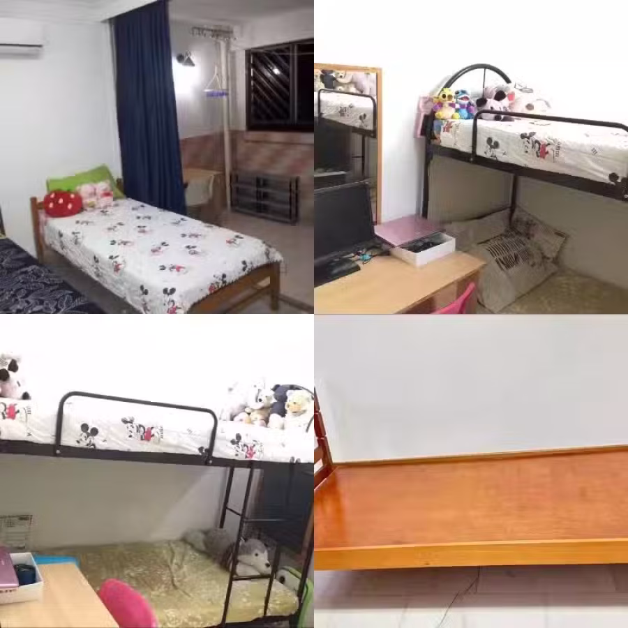 4张单人木床；一张双人铁床。 图片 1