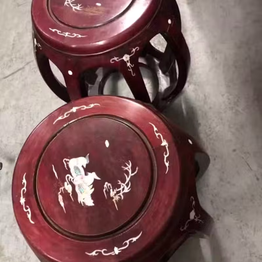 红木凳子贝壳雕花 图片 1