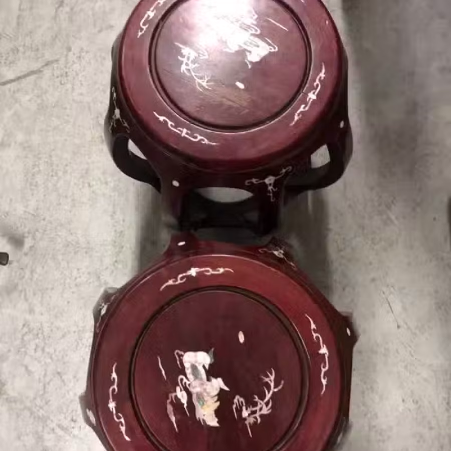 红木凳子贝壳雕花 图片 4