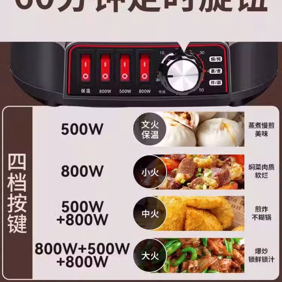 欲朗东600105家用多功能电炒锅32cm，两层蒸笼30元自提，全新未使用过 图片 3