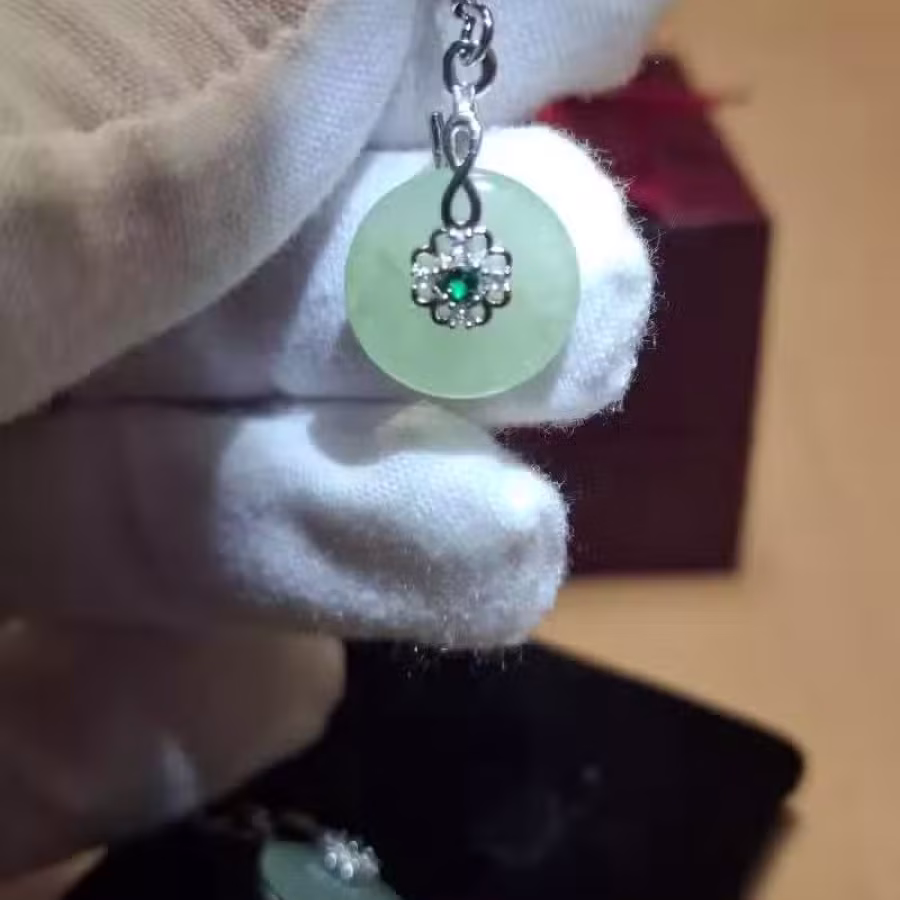 缅甸翡翠平安扣耳环925 图片 2