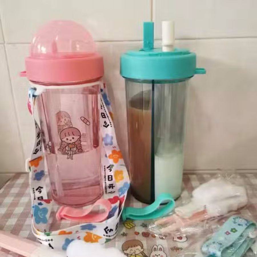 全新—*便宜处理*—水杯—可装两种水—2根吸管 图片 2