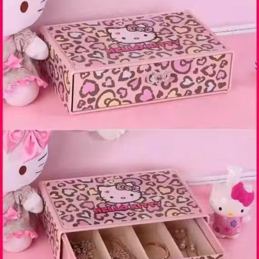 全新限量款豹纹hello Kitty超大号首饰盒收纳盒珠宝盒 图片 5
