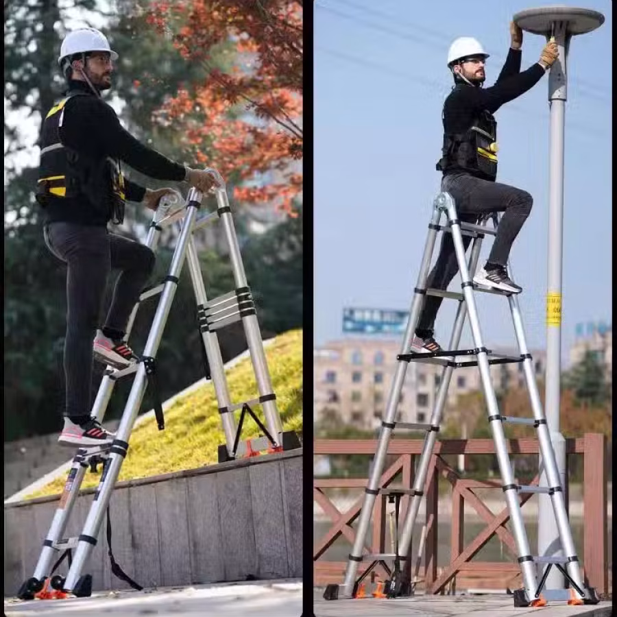 多功能梯子 伸缩梯子人字梯铝合金加厚工程折叠梯 家用多功能升降楼梯 图片 4