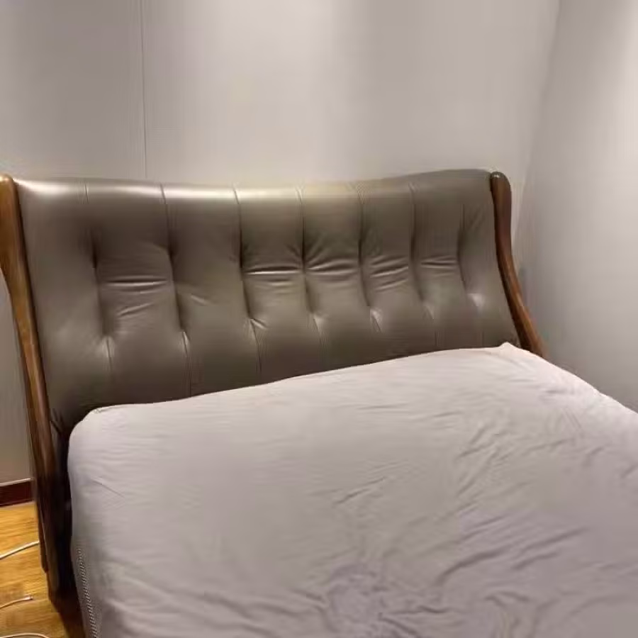 棕色实木真皮床架 图片 1